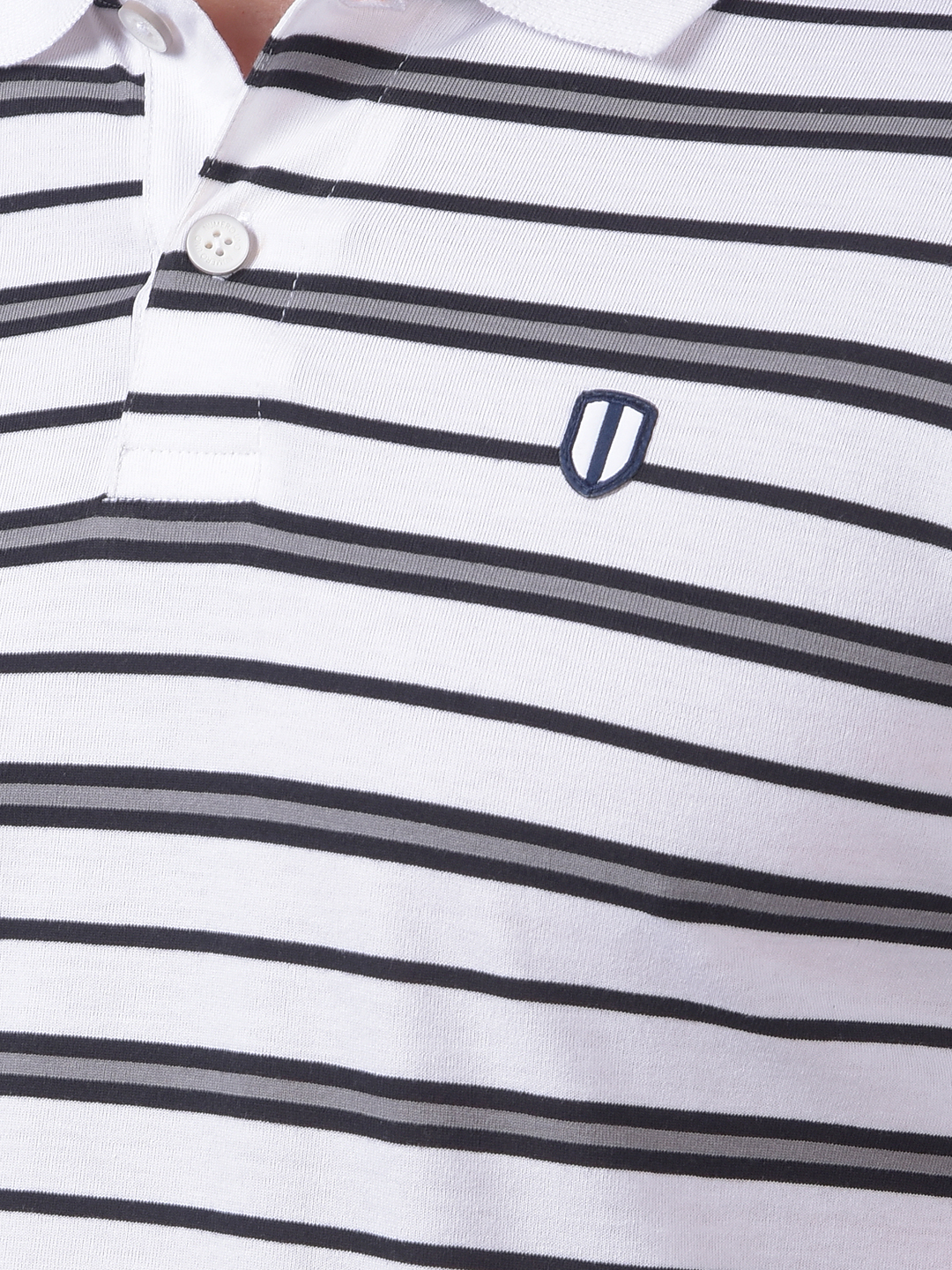 Numero Uno Men White & Black Striped Polo Neck T-Shirt